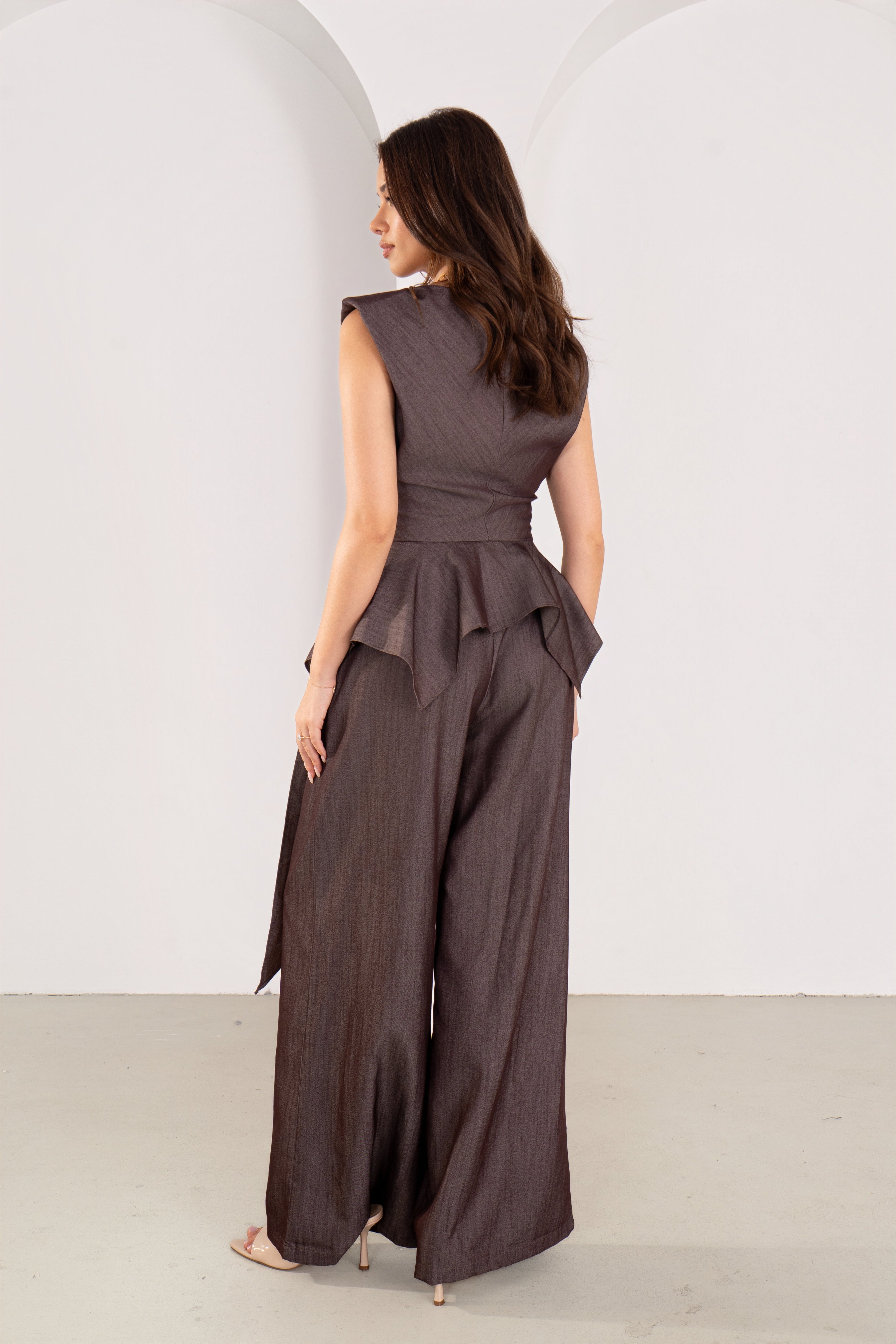 Torrin Charcoal Peplum Top & High Waisted Pant Set