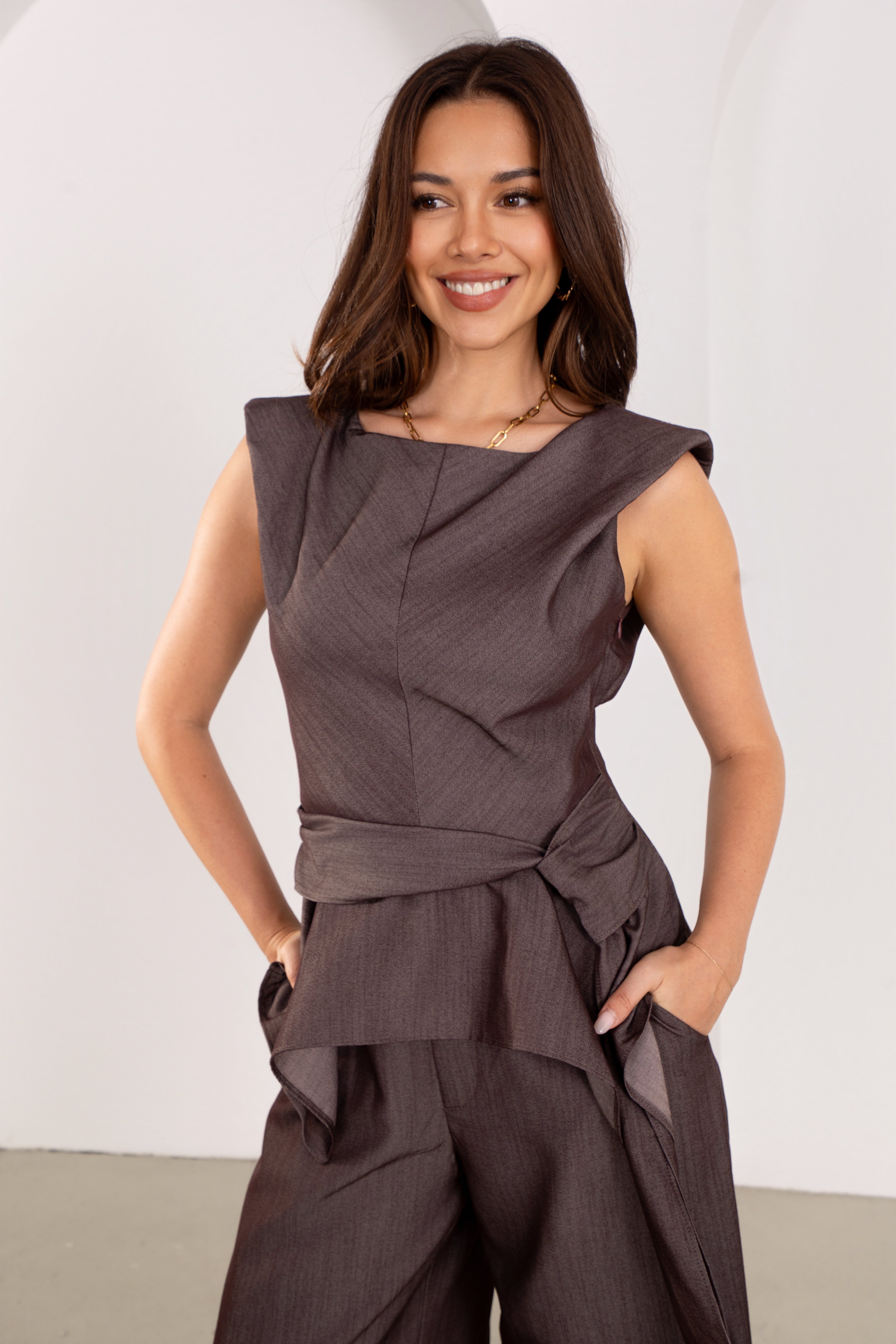 Torrin Charcoal Peplum Top & High Waisted Pant Set