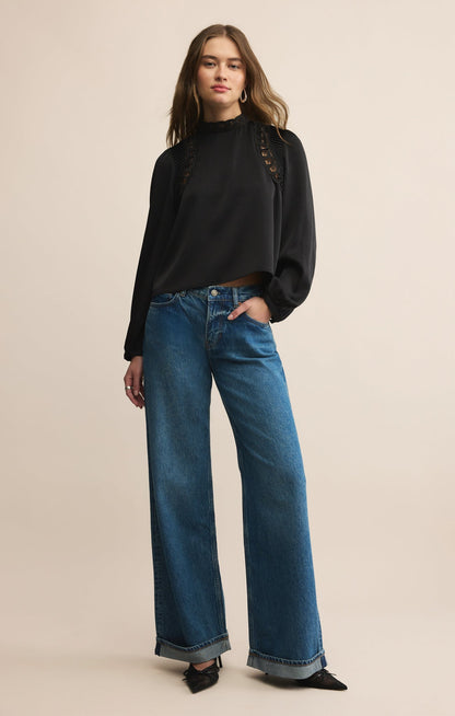 Silvana Mock Neck Embroidered Top