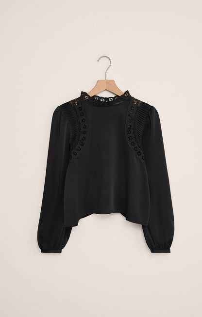 Silvana Mock Neck Embroidered Top