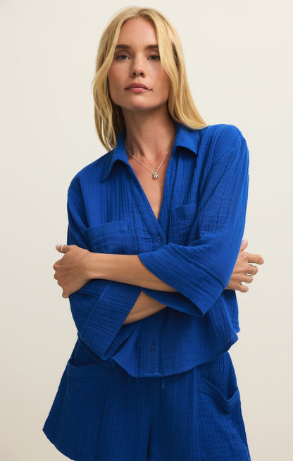 Helena Airy Gauze Button Up