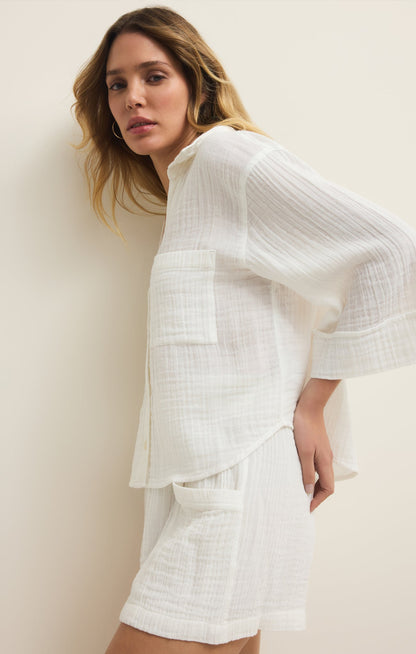 Helena Airy Gauze Button Up