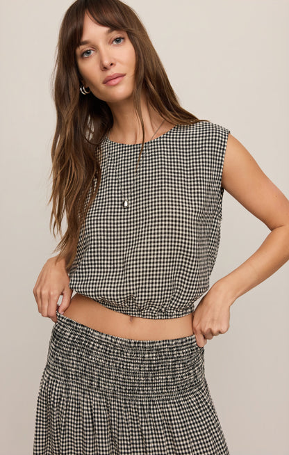 Merit Cropped Gingham Linen Top