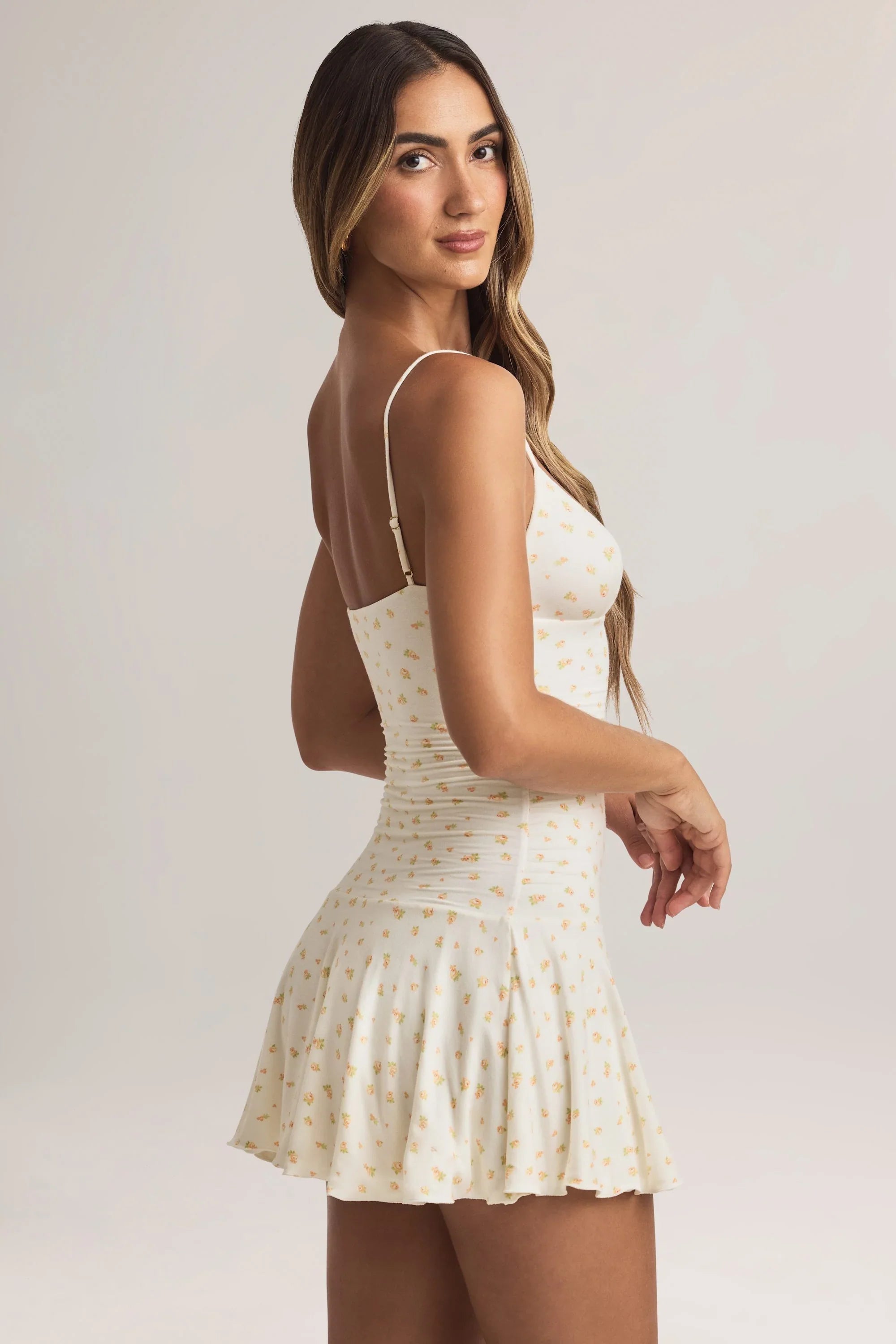 Modal Ruched A-Line Mini Dress in Floral Print