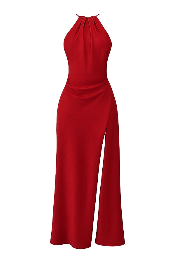 red rose thigh slit maxi dress