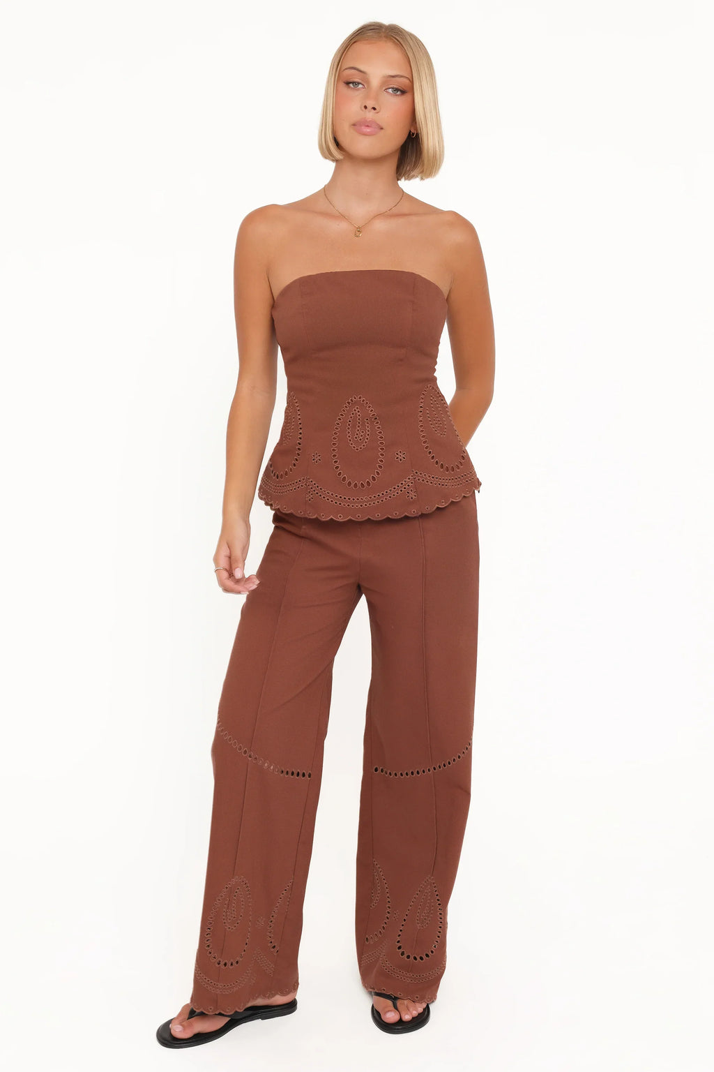 Benton Eyelet Strapless Top - Brown