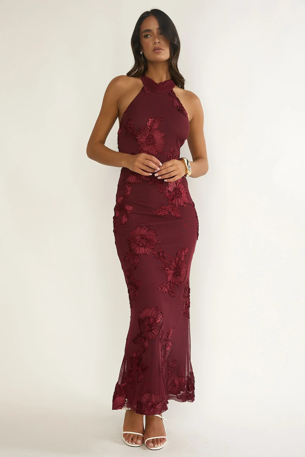 Shana Halterneck Maxi Dress Embellished Wine