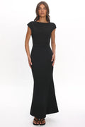 Zarae Cap Sleeve Surplice Back Maxi Dress Black