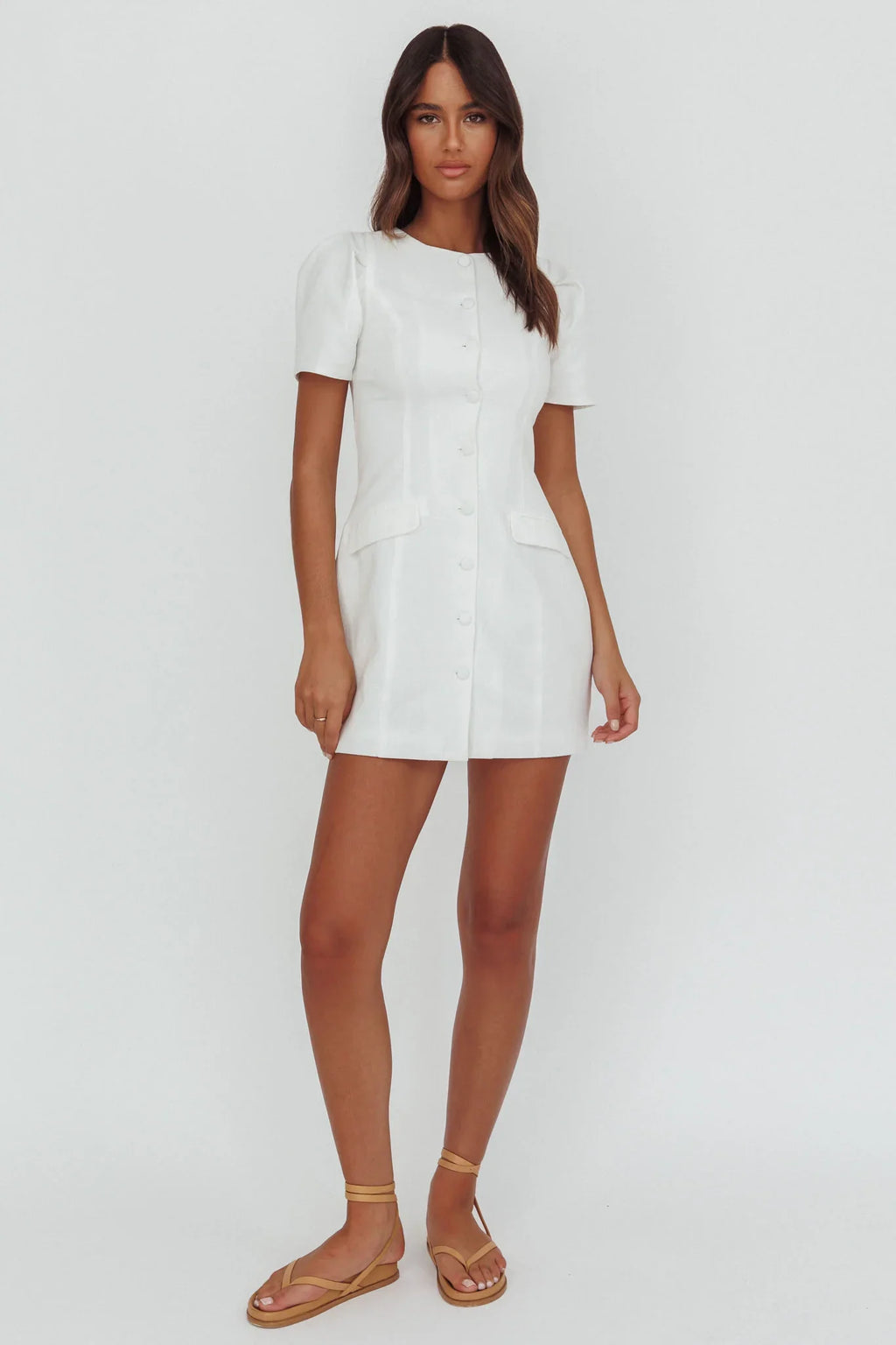 Philomena Button Front Mini Dress White