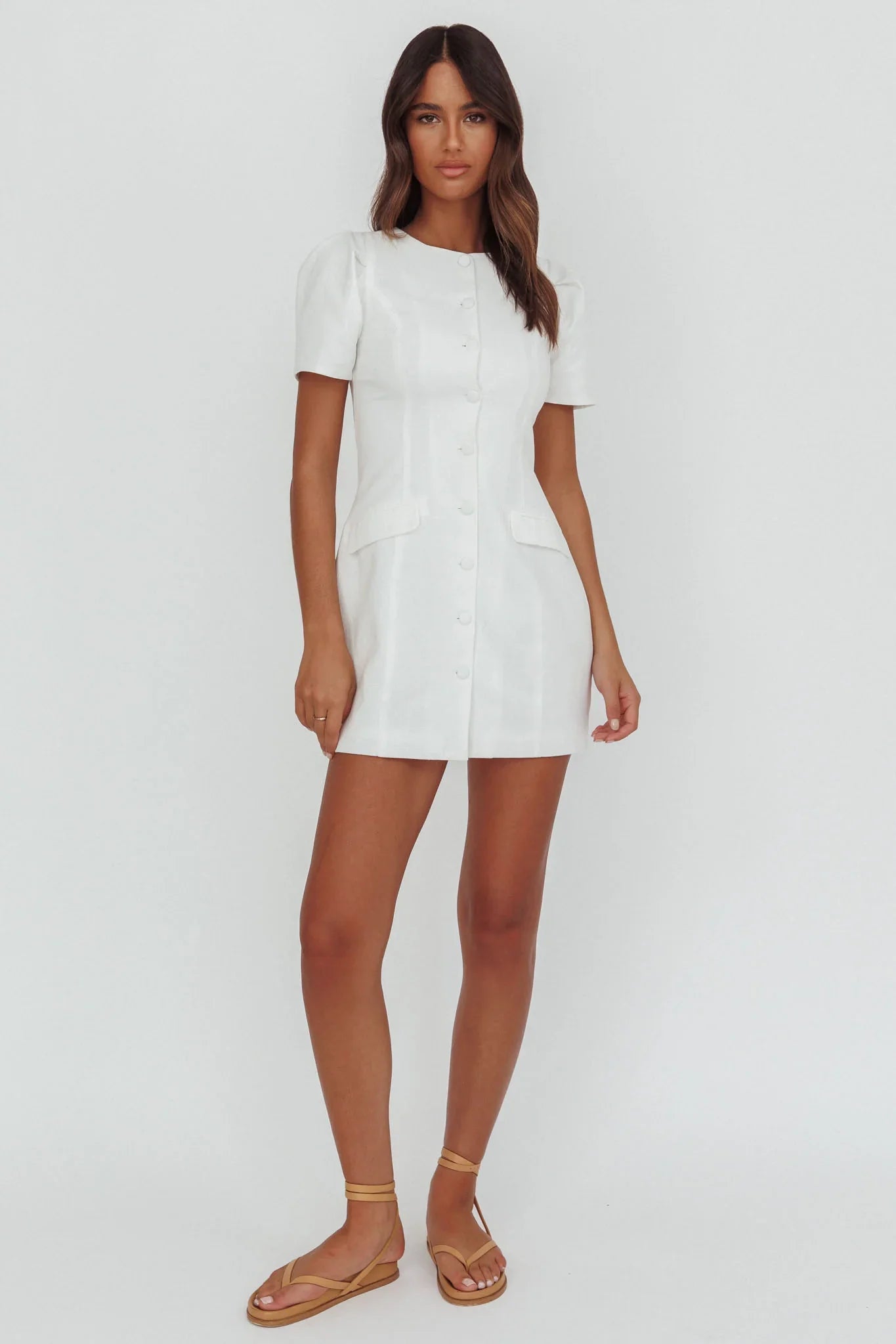 Philomena Button Front Mini Dress White