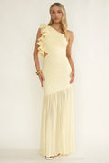 Deanna One-Shoulder Sheer Hem Maxi Dress Yellow
