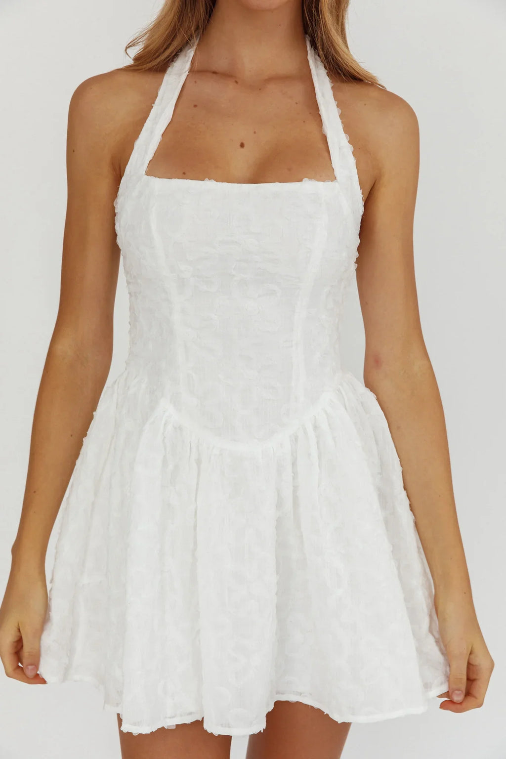 Rune Halterneck Mini Dress Applique White