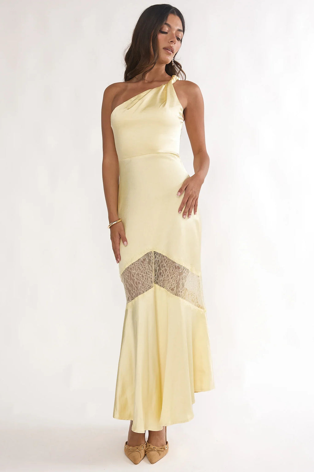 Avielle Lace Trim One-Shoulder Maxi Dress Butter