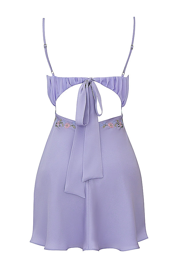 embroidered lavender mini dress
