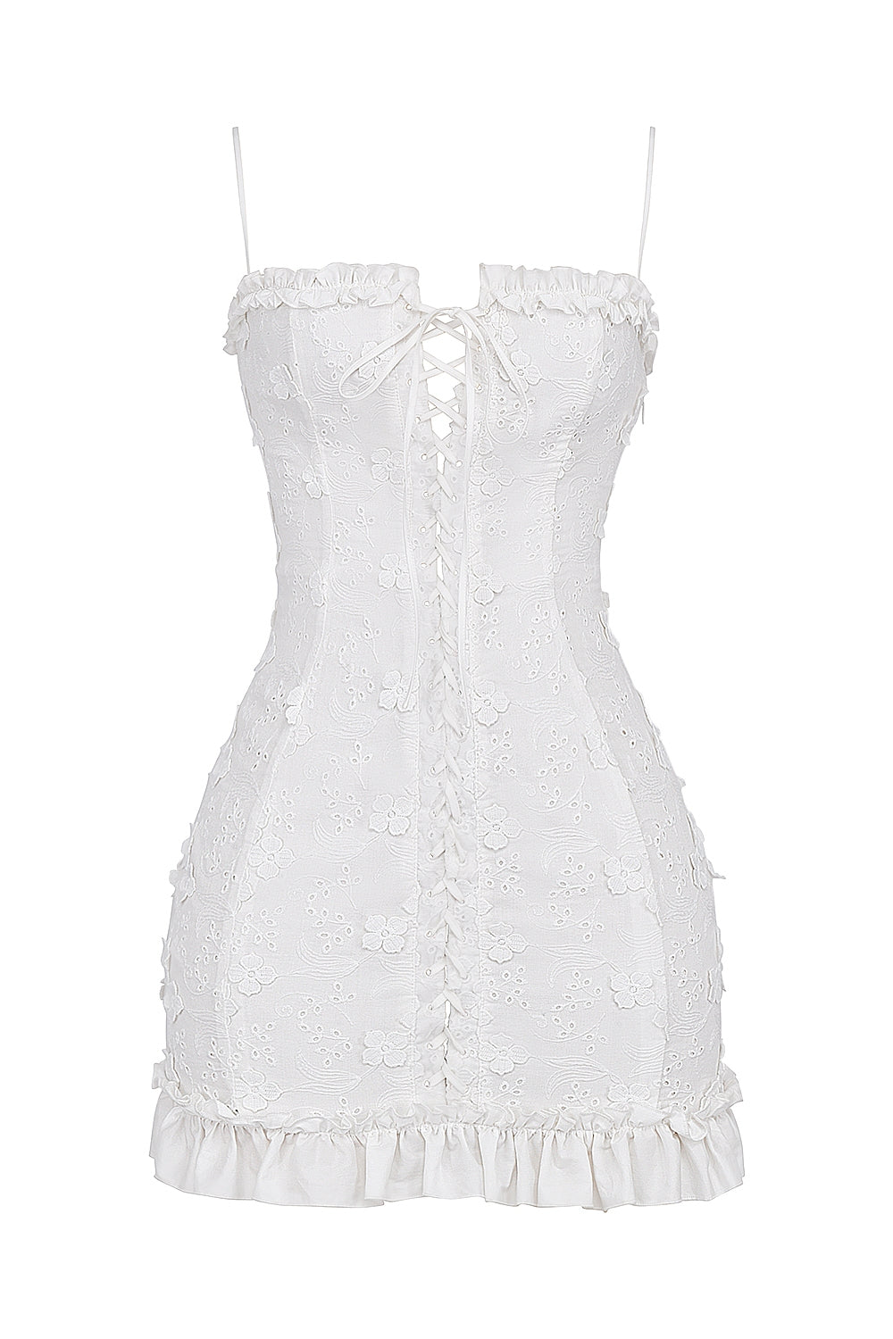 white cotton broderie anglais mini dress