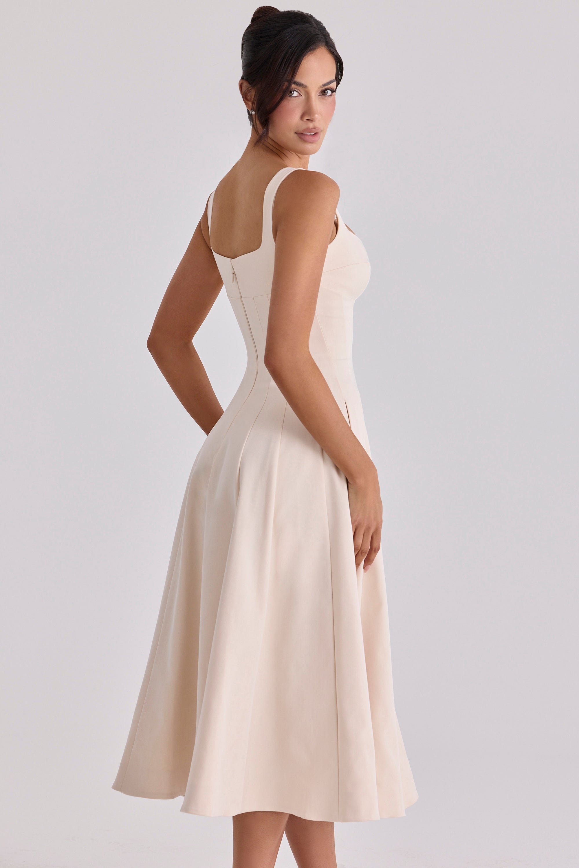 vintage ivory twill silhouette midi dress