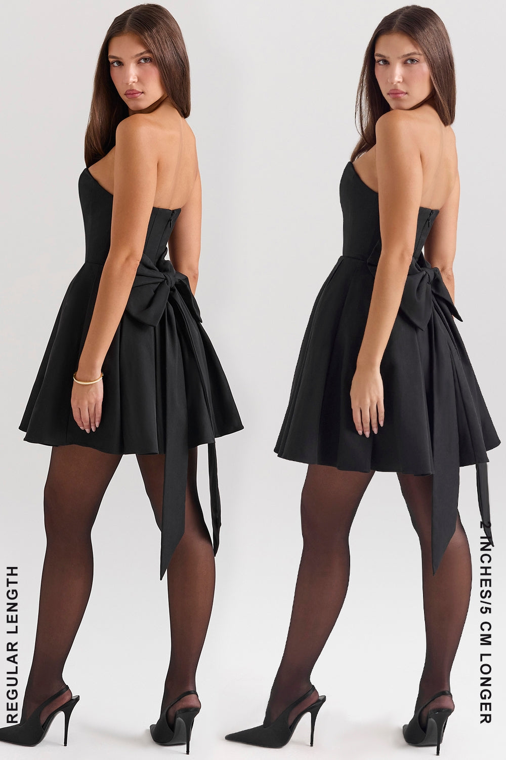 black strapless detachable bow mini dress