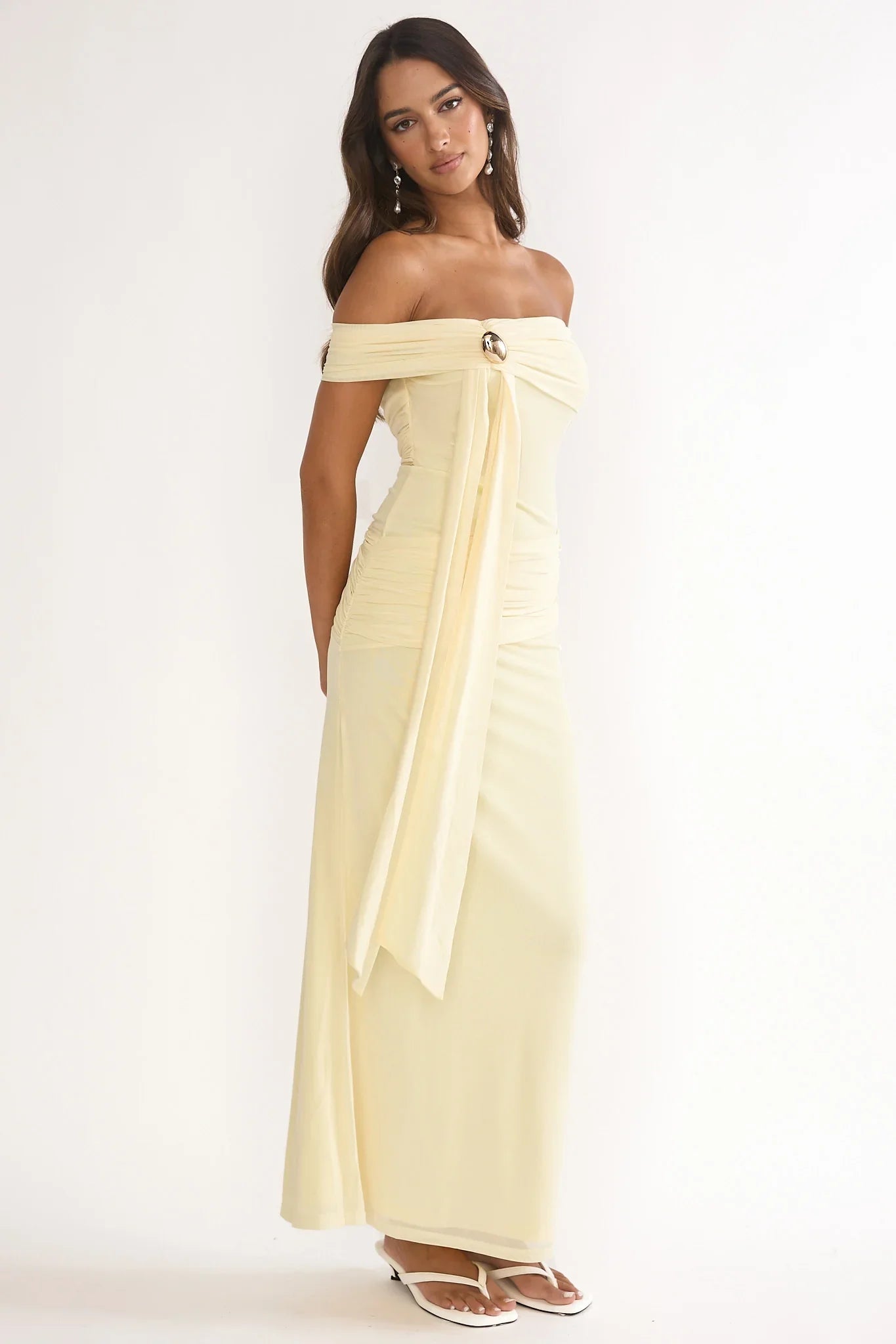Evanthe Off-Shoulder Sash Maxi Dress Lemon