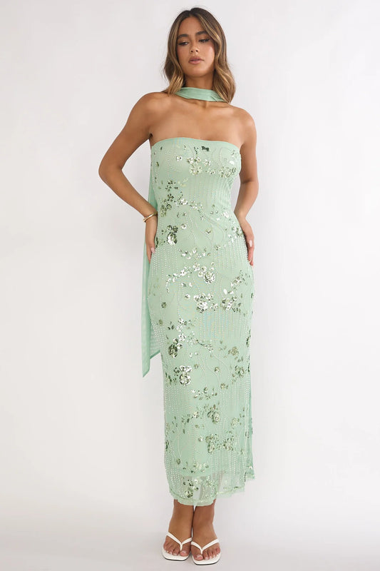 Jeremia Strapless Maxi Dress Sequin Mint