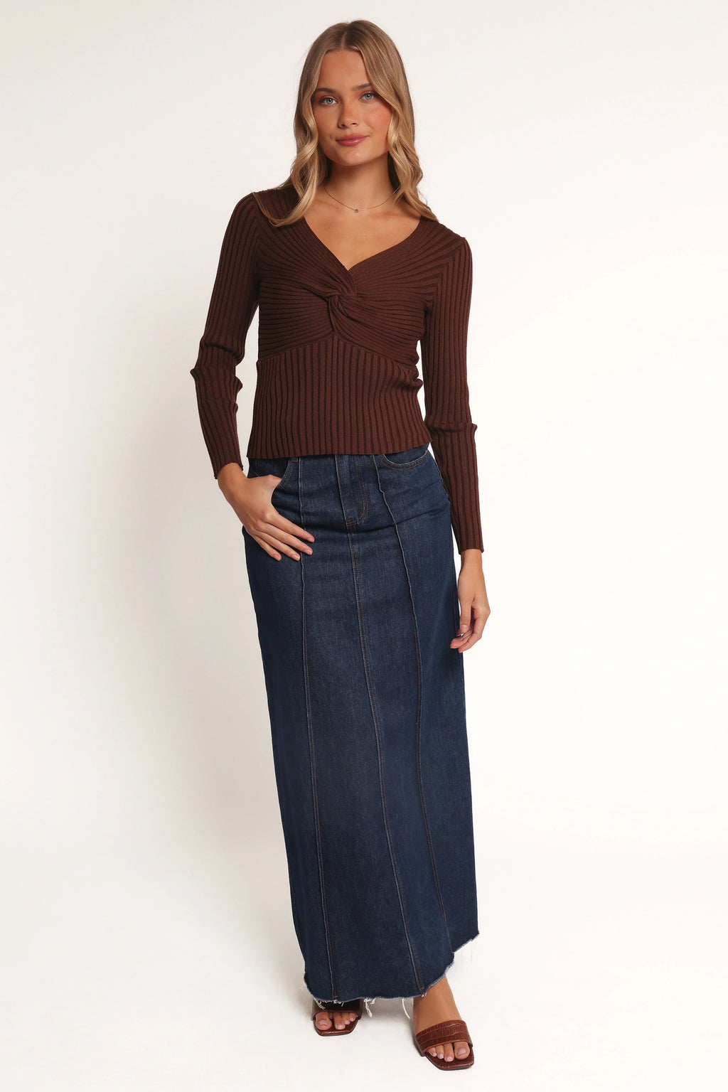 Demi Twist Detail Knit Top - Brown