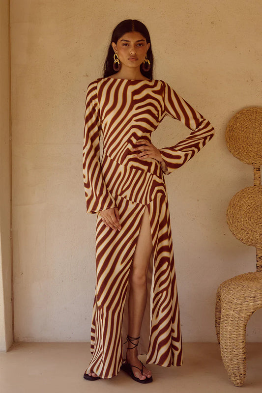 MONTIE SLEEVED MAXI DRESS - MONTIE CHOC