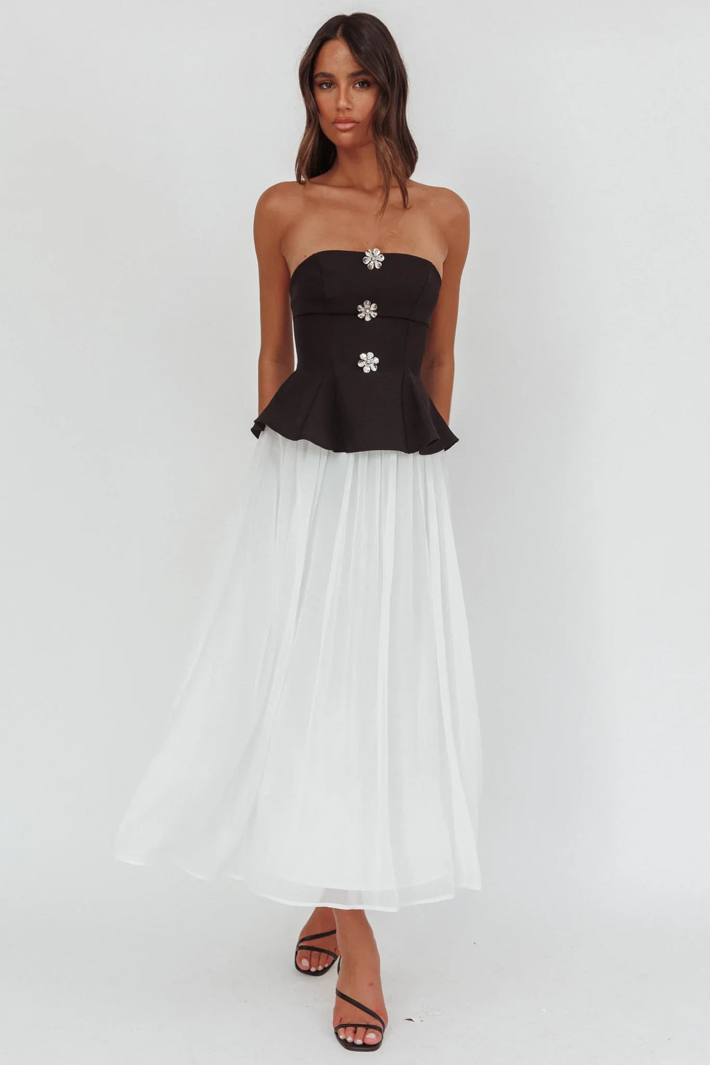 Rebel Peplum Bodice Midi Dress Black