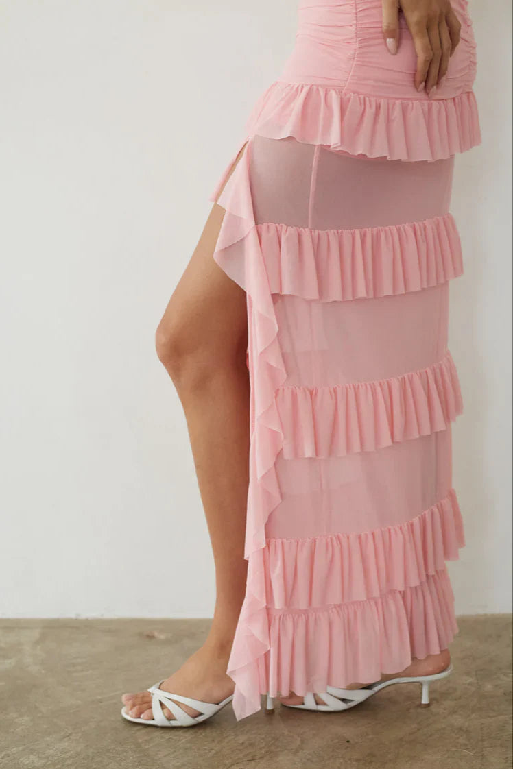 Joss Mesh Ruffle Maxi Dress