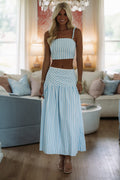 Boardwalk Bubble-Strap Bustier Set - White and Sky Blue
