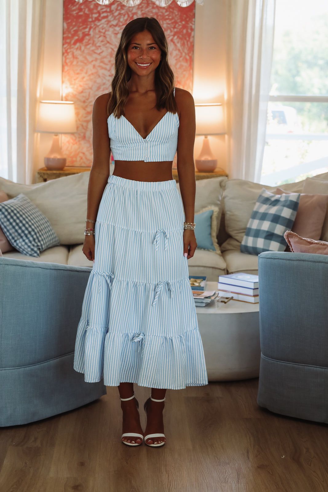 Classic Stripes Maxi Skirt - Light Blue and White
