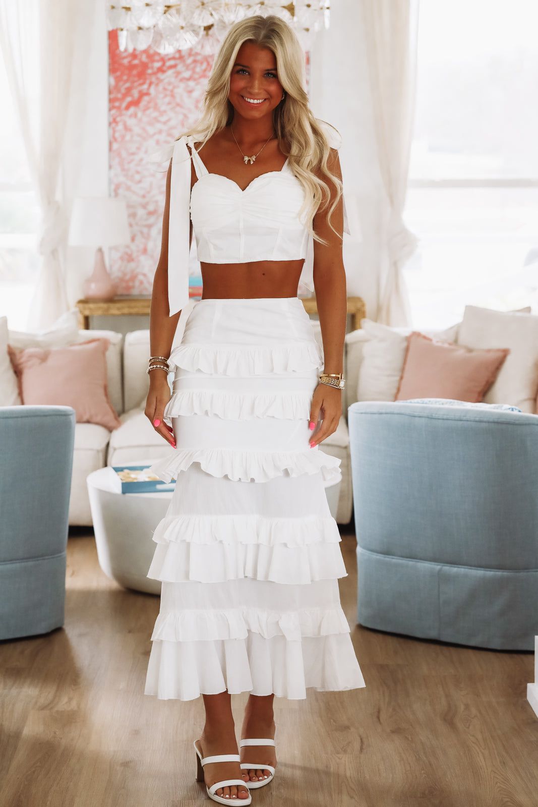Spring Muse Ruffle Maxi Skirt - White