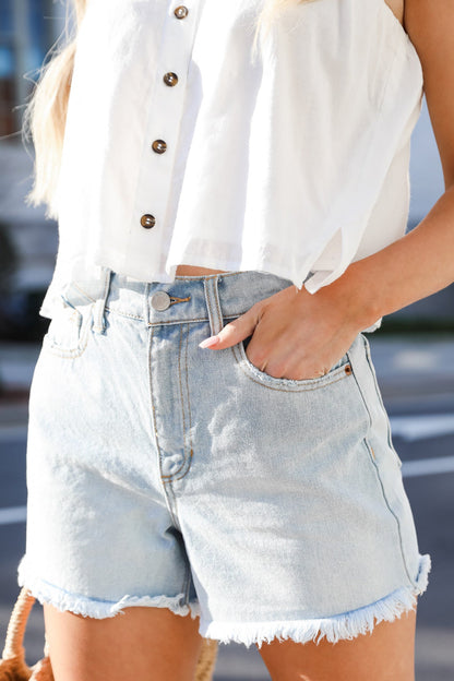 Come In With The Tide Frayed Denim Shorts