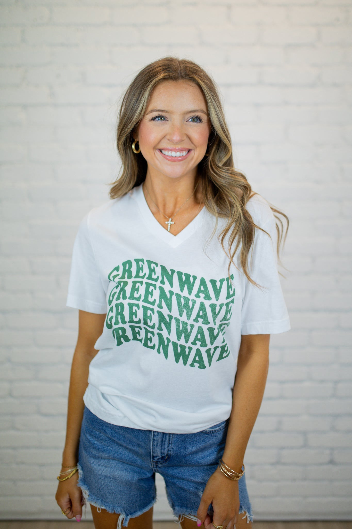 Wavy Leeds Greenwave V-Neck Tee - White