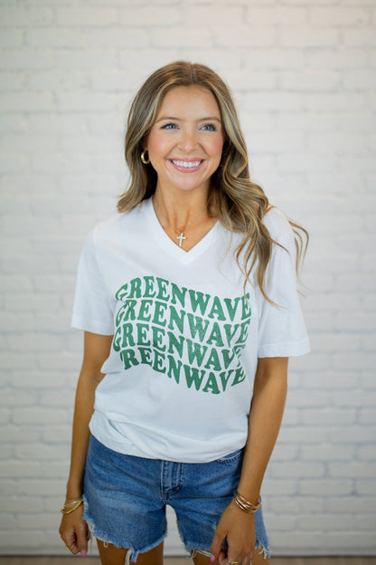 Wavy Leeds Greenwave V-Neck Tee - White
