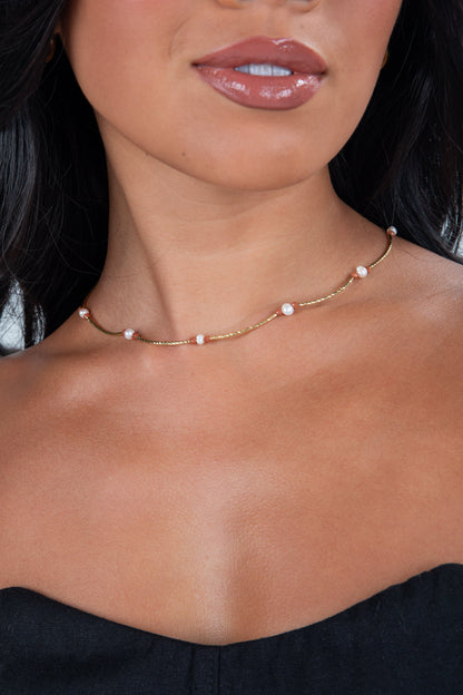 Amber Gold Beaded Necklace