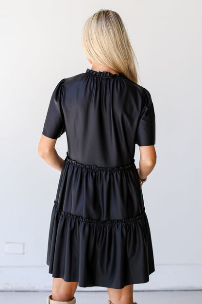 Check Your Vibe Leather Tiered Mini Dress