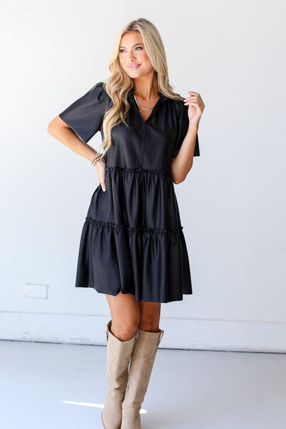 Check Your Vibe Leather Tiered Mini Dress