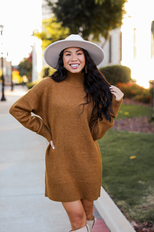 Definitely Chic Camel Mini Sweater Dress - DOORBUSTER