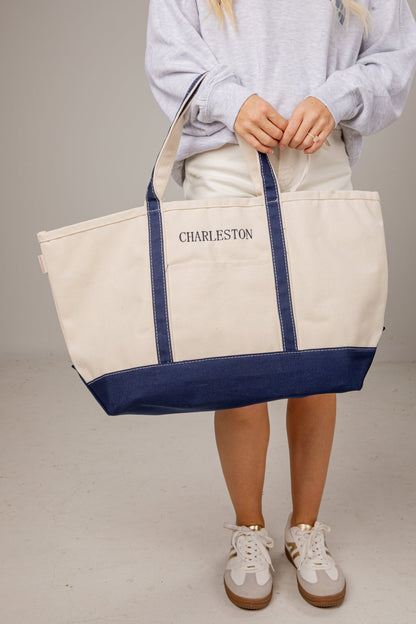 Charleston Embroidered Large Canvas Tote Bag