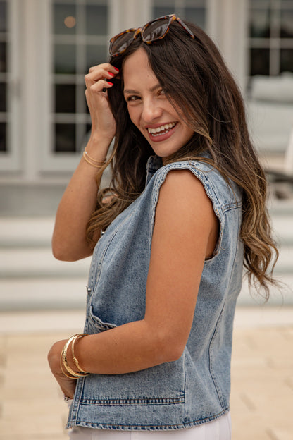 Downtown Denim Scalloped Button Vest