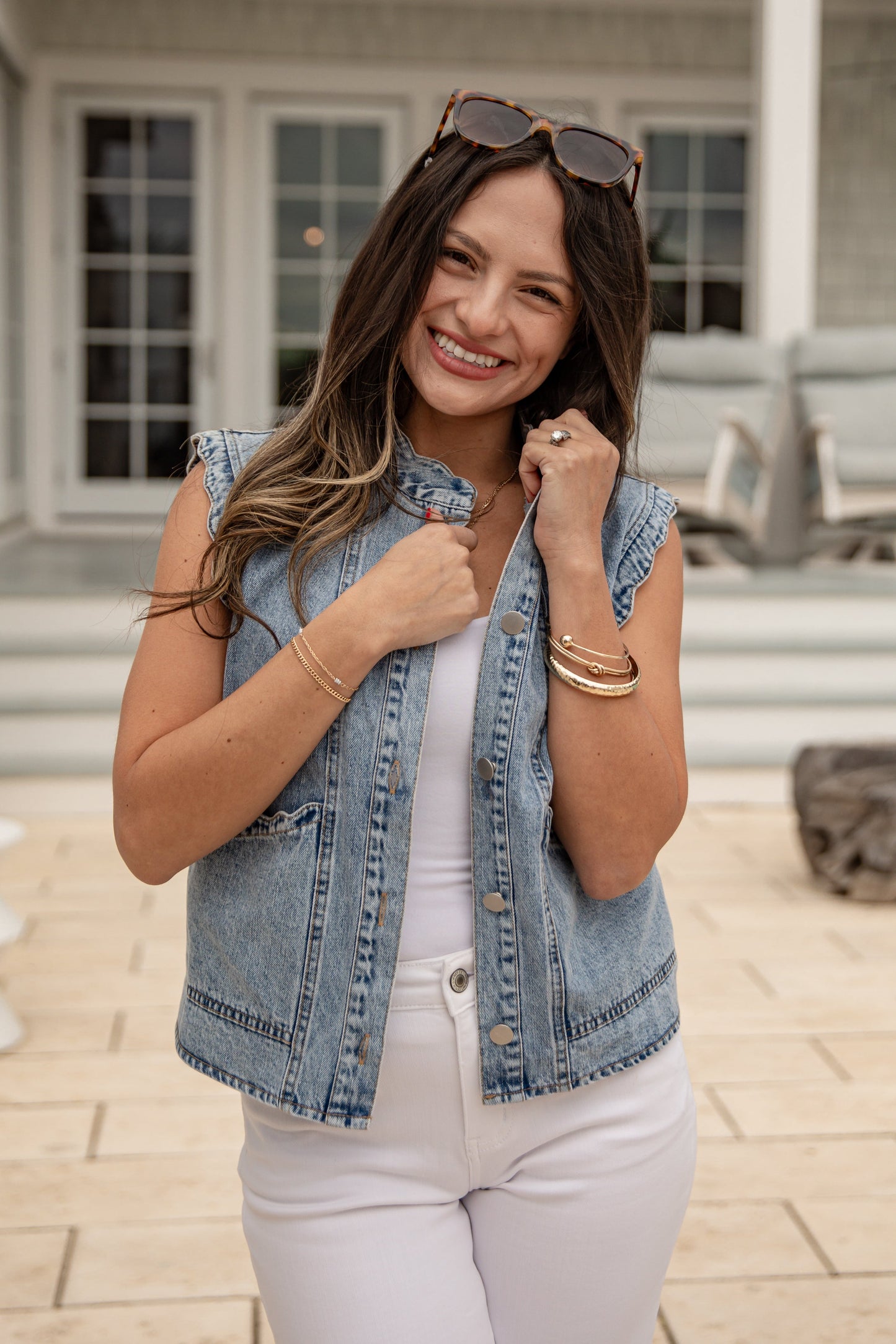 Downtown Denim Scalloped Button Vest