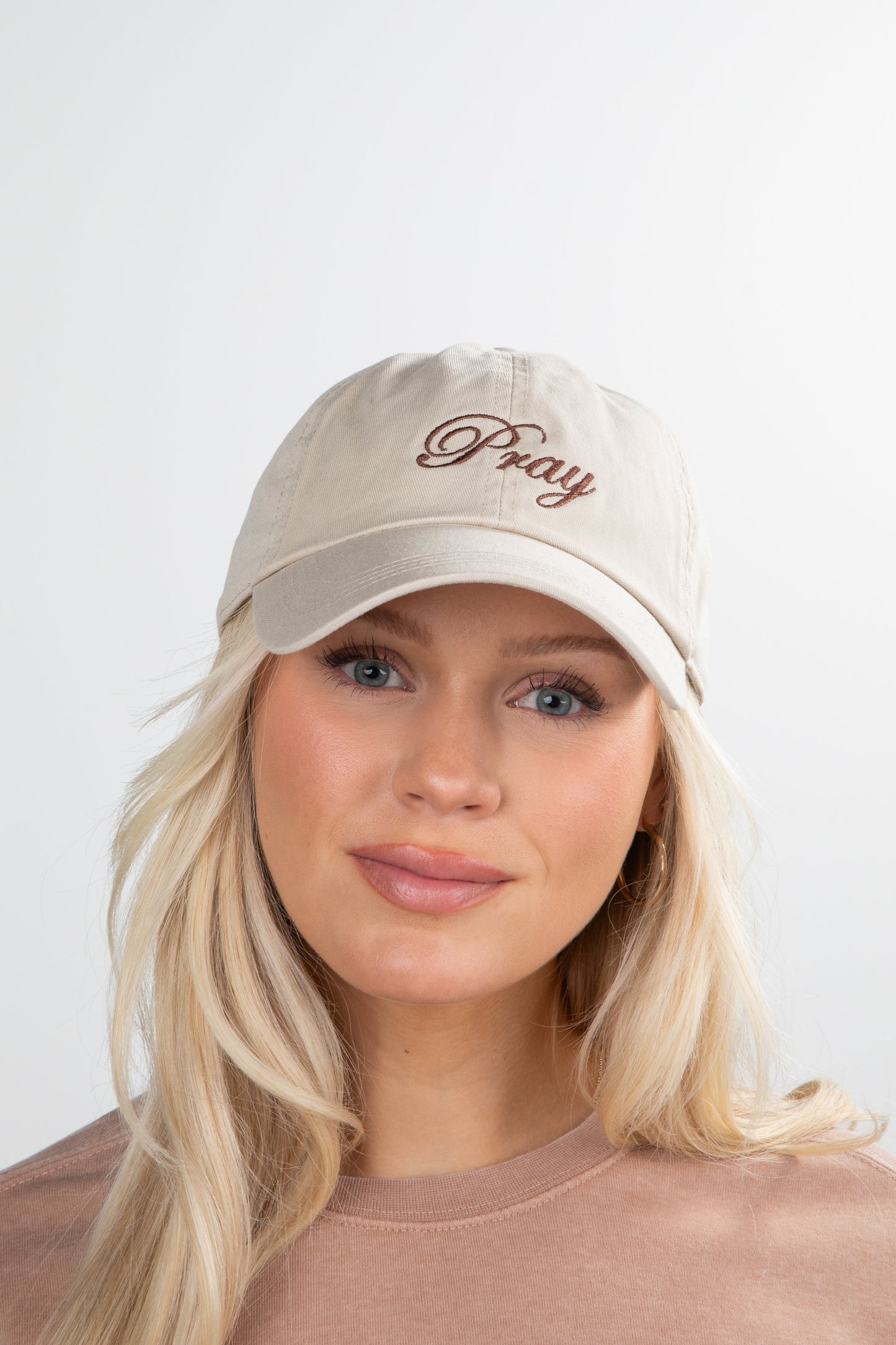 Beige Pray Script Hat