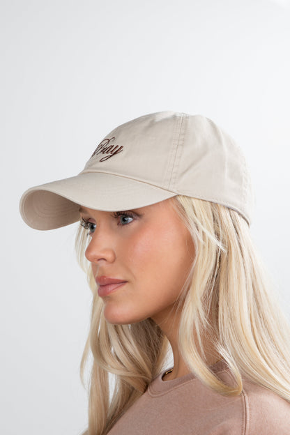 Beige Pray Script Hat
