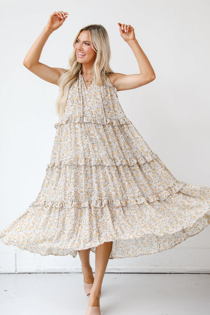 Delicate Design Ruffle Floral Midi Dress