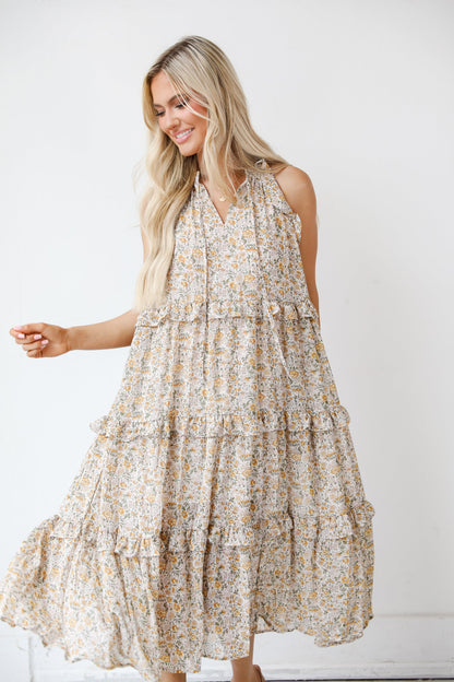Delicate Design Ruffle Floral Midi Dress