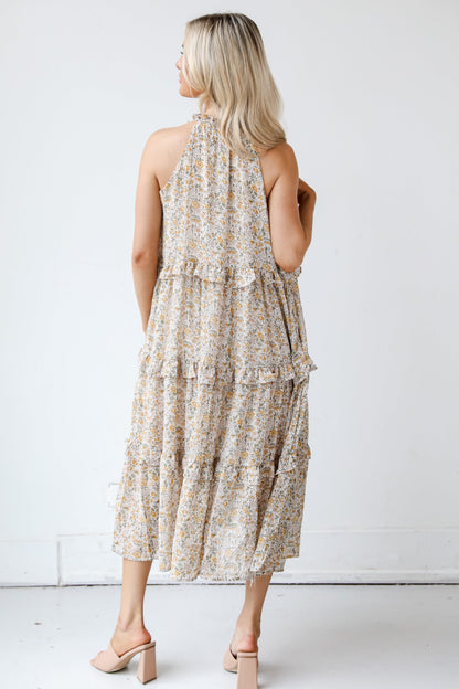 Delicate Design Ruffle Floral Midi Dress