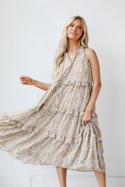 Delicate Design Ruffle Floral Midi Dress