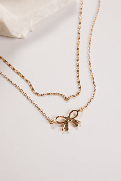 Alessia Gold Bow Layered Charm Necklace