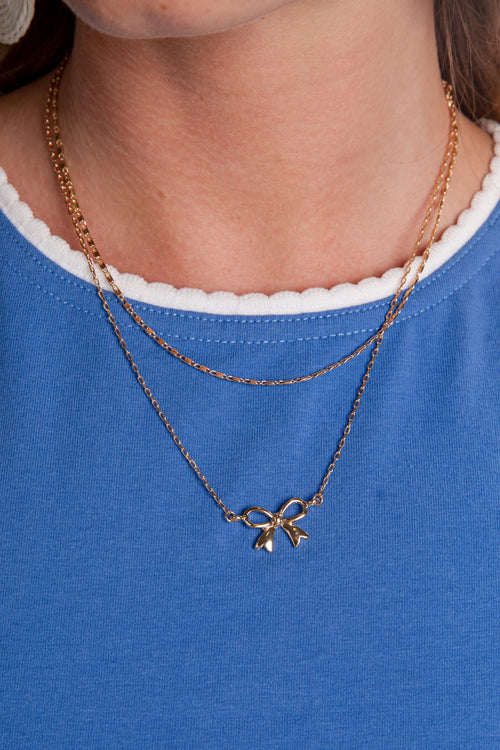 Alessia Gold Bow Layered Charm Necklace
