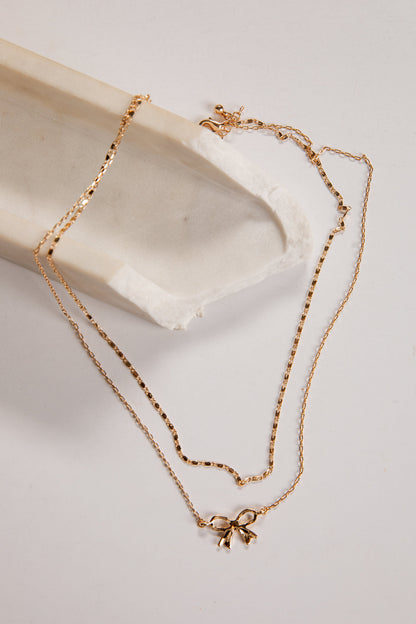 Alessia Gold Bow Layered Charm Necklace