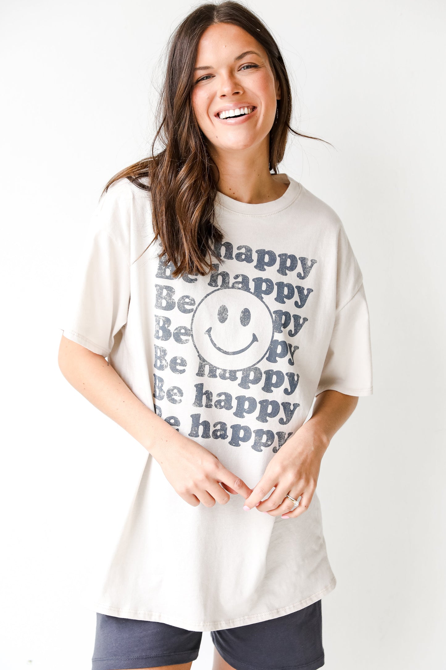 Be Happy Smiley Face Graphic Tee